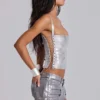 Idol Metallic Bandage Corset Top in Silver