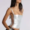Idol Metallic Bandage Corset Top in Silver