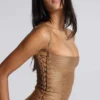 Idol Metallic Bandage Mini Dress in Bronze