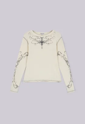 Ines Waffle White Long Sleeve Top