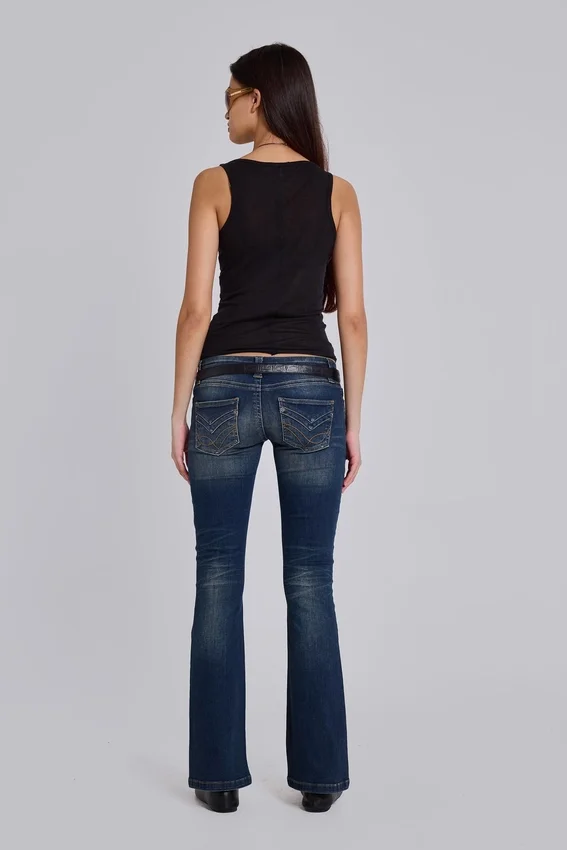 Kelsey Low Rise Skinny Bootcut Jeans in Dark Wash