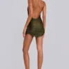 Lavinia Backless Fringe Mini Dress in Khaki