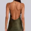 Lavinia Backless Fringe Mini Dress in Khaki