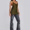 Lavinia Backless Fringe Mini Dress in Khaki