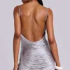 Lavinia Backless Fringe Mini Dress in Steel