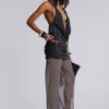 Lurien Backless Hooded Chiffon Knit Top