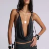 Lurien Backless Hooded Chiffon Knit Top