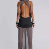Lurien Backless Hooded Chiffon Knit Top