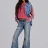 Mid Blue Distressed Creased Drift Flared Jeans