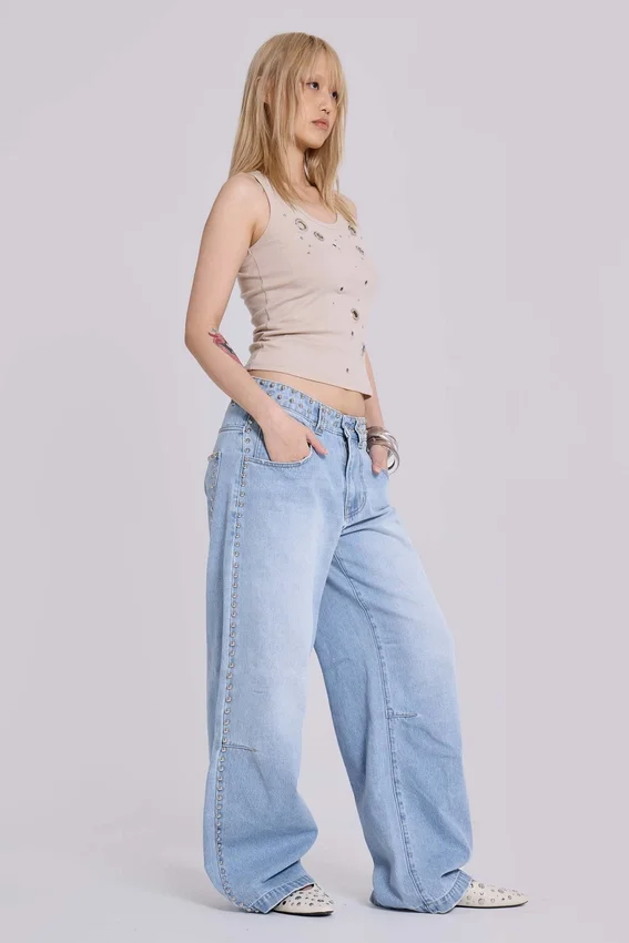 Nailed Studded Colossus Jeans in Light Blue Wash
