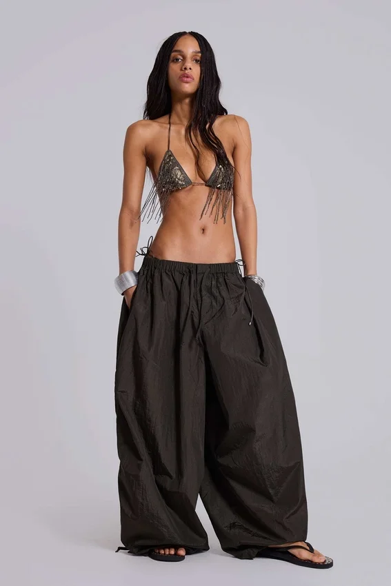 Nexis Nylon Balloon Parachute Pants in Khaki