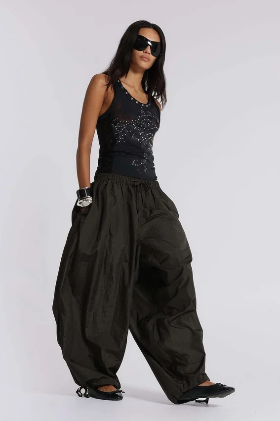 Nexis Nylon Balloon Parachute Pants in Khaki