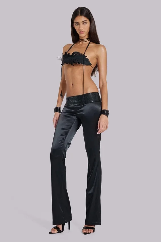 Nivi Chainmail Satin Trousers in Black