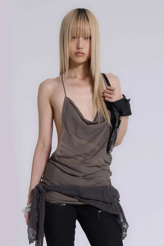 Noir Knit Mini Dress in Truffle