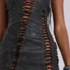 Odile Black Faux Leather Lace Up Mini Dress