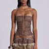 Odile Brown Faux Leather Lace Up Corset
