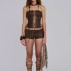 Odile Brown Faux Leather Lace Up Corset