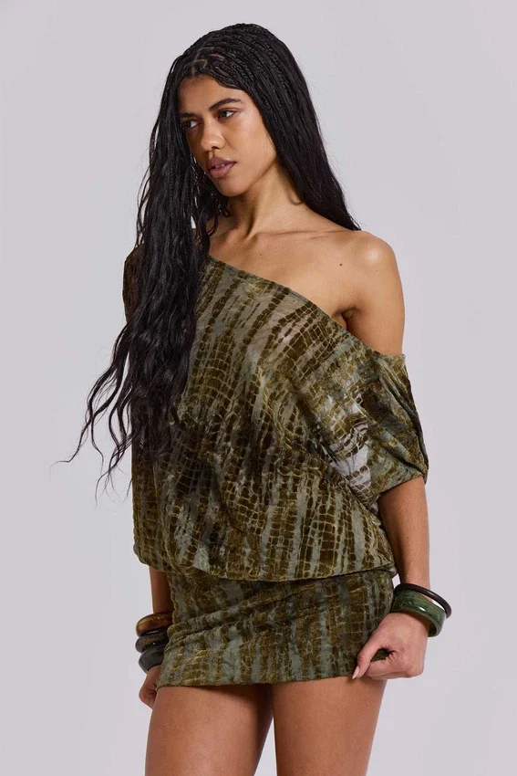 Ophidian Devore Backless Mini Dress in Croc