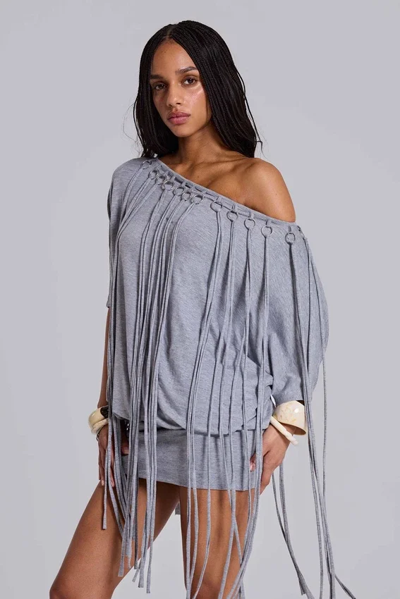 Ophidian Fringe Jersey Mini Dress
