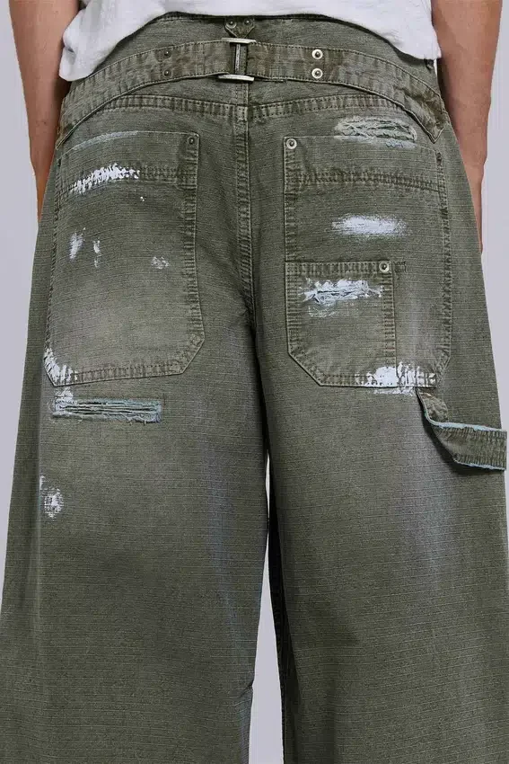 Painted Khaki Ripstop Carpenter Jeans