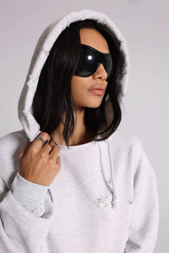 Pullover Bitten Hoodie in Grey Marl