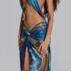 Quartz Halter Maxi Dress with Crystals