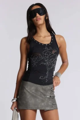 Ramona Burnout Vest Top in Black