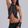 Rebel Military PU Leather Top