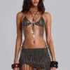 Rosario Beaded Fringe Asymmetric Mini Skirt