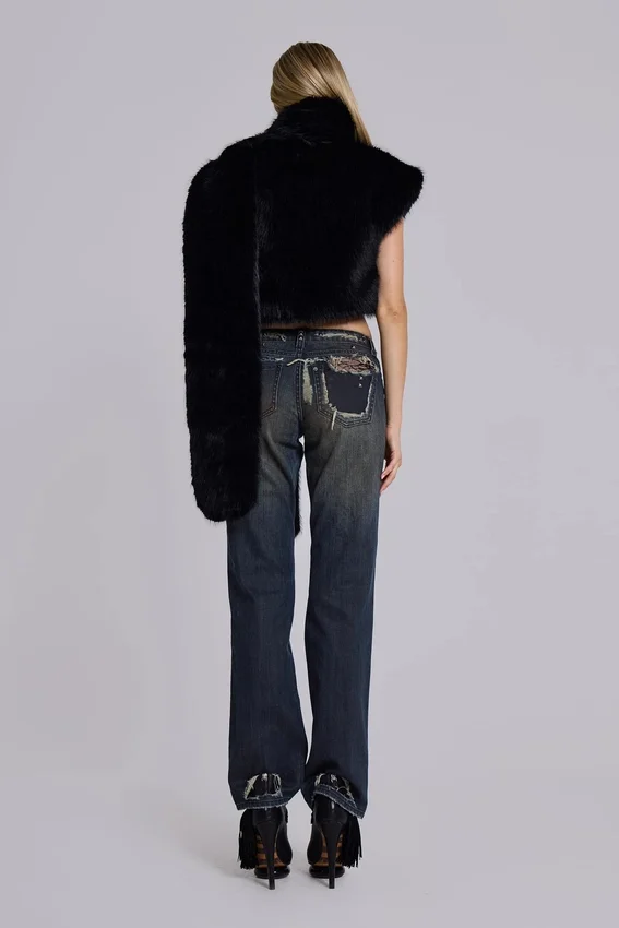 Saskia 2-in-1 Faux Fur Shrug in Black
