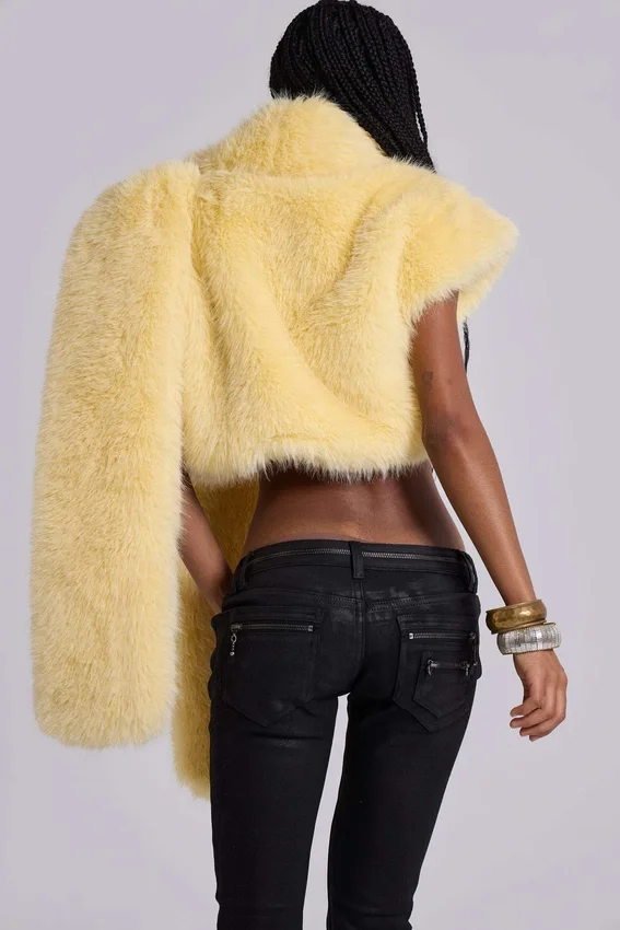 Saskia 2-in-1 Faux Fur Shrug in Yellow