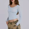 Sheer Henley Top In Sky
