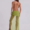 Stellar Asymmetric Hand Beaded Maxi Dress in Lime