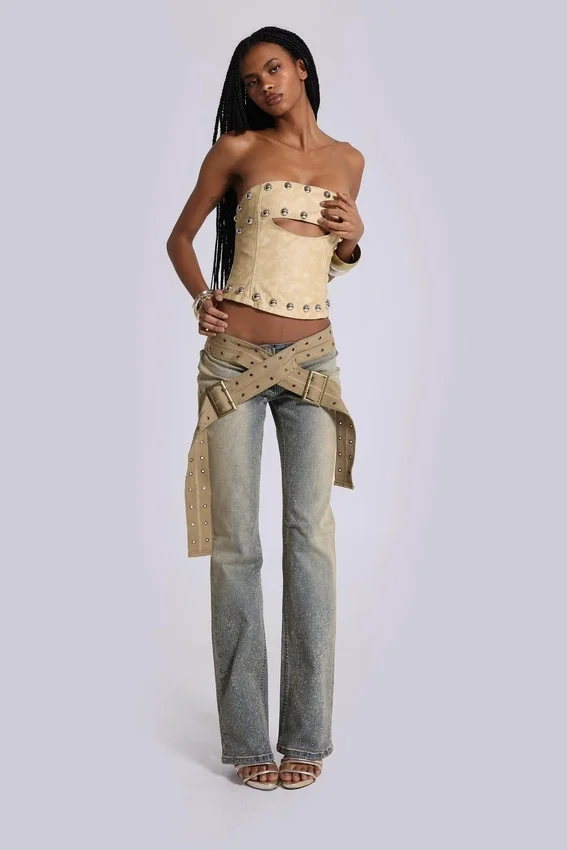 Strap Up Stonewash Jeans