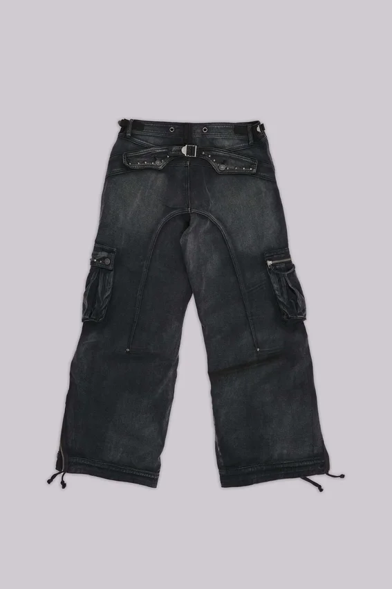 Sun Faded Black Trooper Cargo Pants