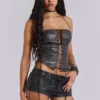 Odile Black Faux Leather Lace Up Corset