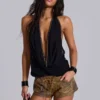 Vaca Whipstitch Faux Leather Mini Shorts in Light Brown