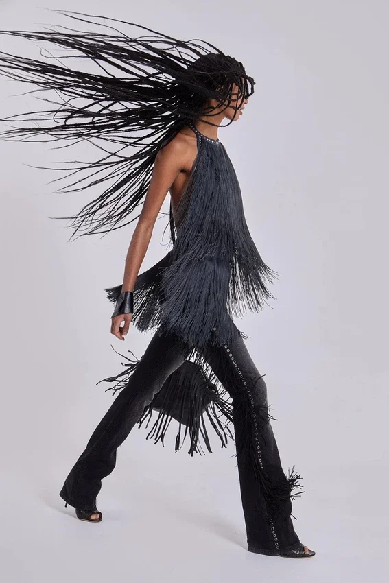 Vadra Backless Fringe Mini Dress