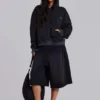 Washed Black Sun Faded Waffle Lined Zip Hoodie