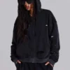 Washed Black Sun Faded Waffle Lined Zip Hoodie