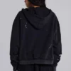 Washed Black Sun Faded Waffle Lined Zip Hoodie