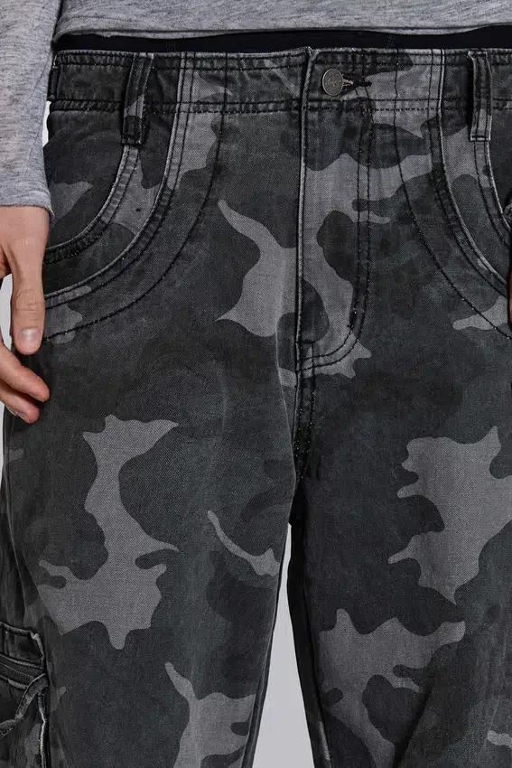 Washed Black Trooper Camo Cargo Pant