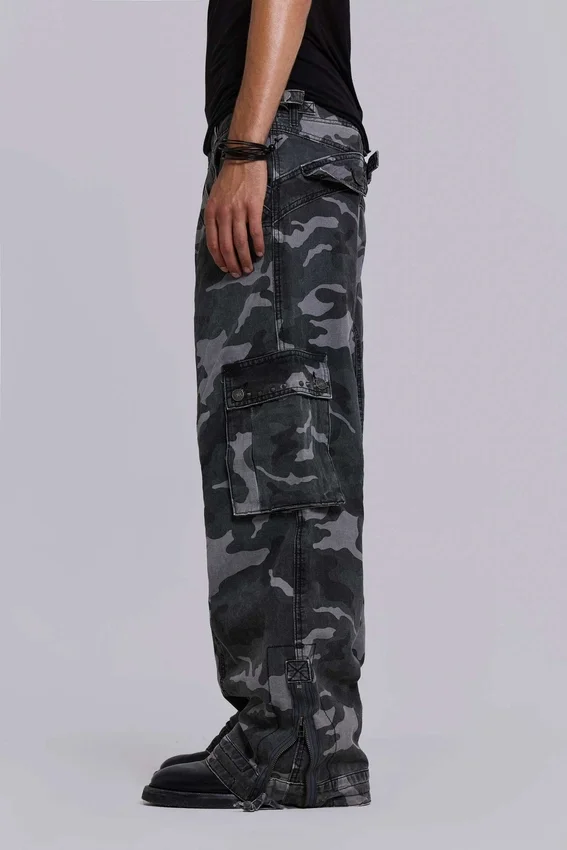 Washed Black Trooper Camo Cargo Pant