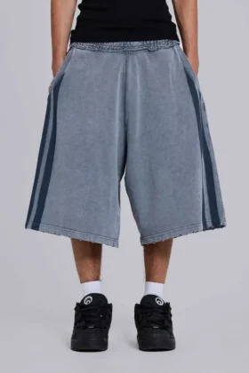 Washed Grey Sporty Stripe Monster Jogger Shorts