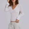 White Mist V Neck Top