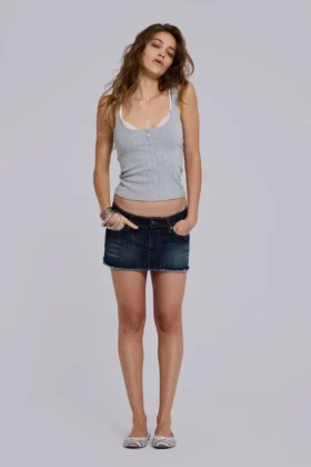 Zadie Denim Cut Off Mini Skirt in Dark Wash