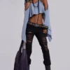 Zain Shredded Bootcut Jeans in Black