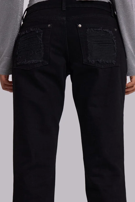 Zain Shredded Bootcut Jeans in Black