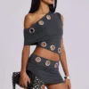 Zarco Asymmetric Mini Dress With Eyelets