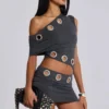 Zarco Asymmetric Mini Dress With Eyelets
